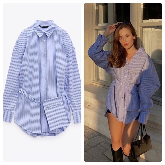 Zara Tops - Zara Shirt Striped with Detachable Bag New